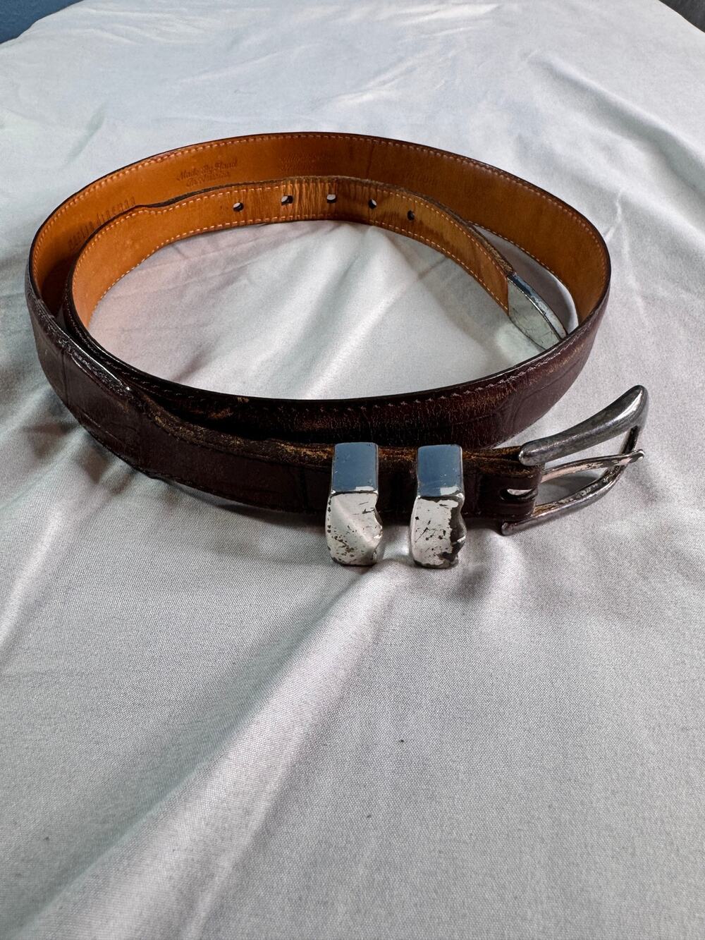 Martin Dingman Brown Full Grain Leather Belt Solid Brass Buckle Size 38 USA